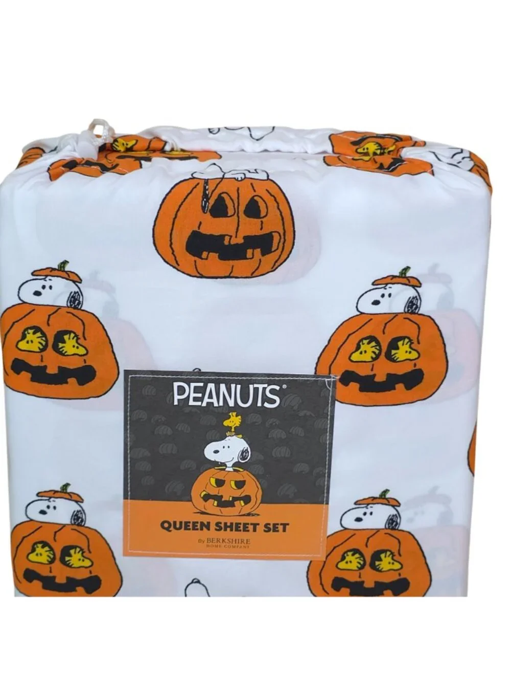Peanuts Halloween Queen Sheet Set By Berkshire Snoopy & Woodstock On Pumpkins